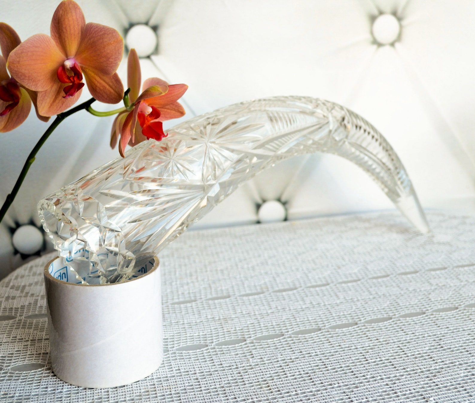 Vintage crystal glass horn vase retro art glass cornucopia Etsy