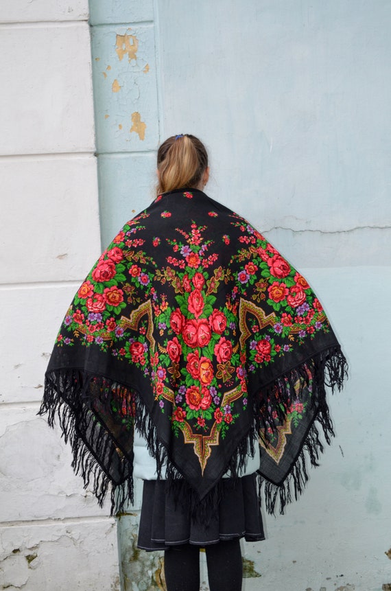 Vintage ukrainian shawl wrap, head folk art ethni… - image 6