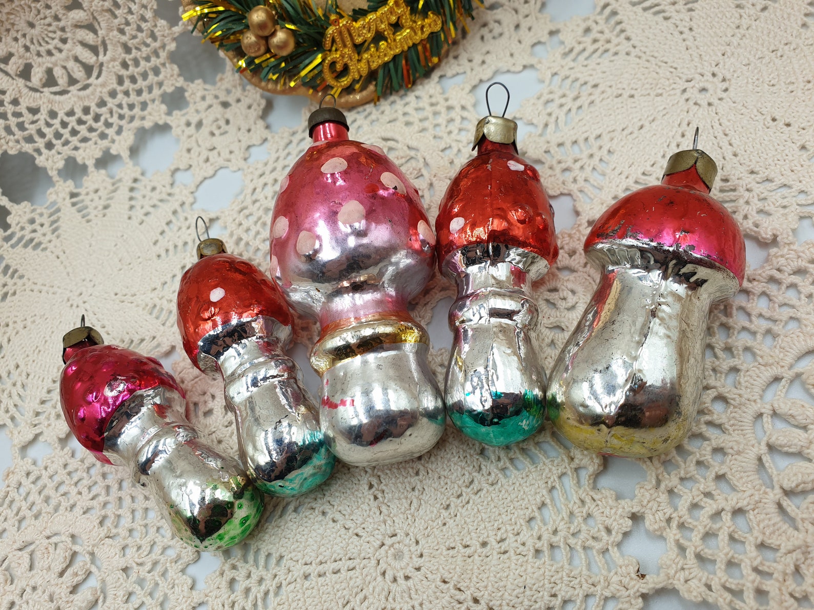 Vintage Glass mushroom Christmas ornament woodland forest  Etsy