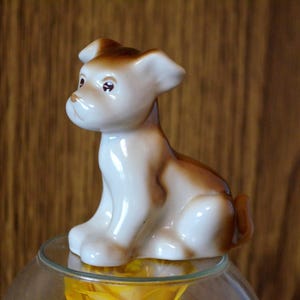Vintage Puppy Dog Ceramic Figurine, Knick Knacks Shelf Small Pet Sculpture, Porcelain Little Statue Figure, Dog Lover Gift, Bookshelf Decor