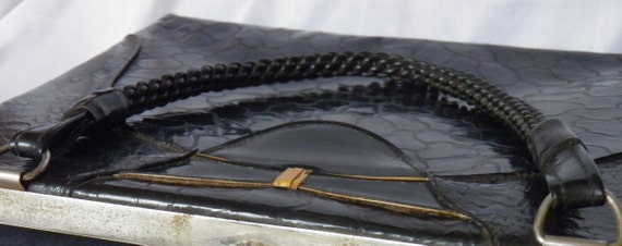 Vintage black metal frame handbag 50s clutch with… - image 10