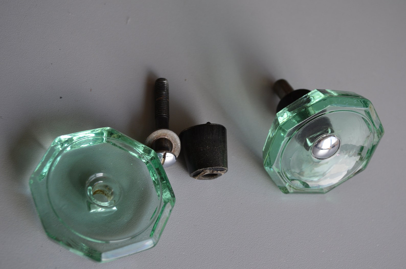 Vintage green glass door knob handle pair сlear crystal door Etsy