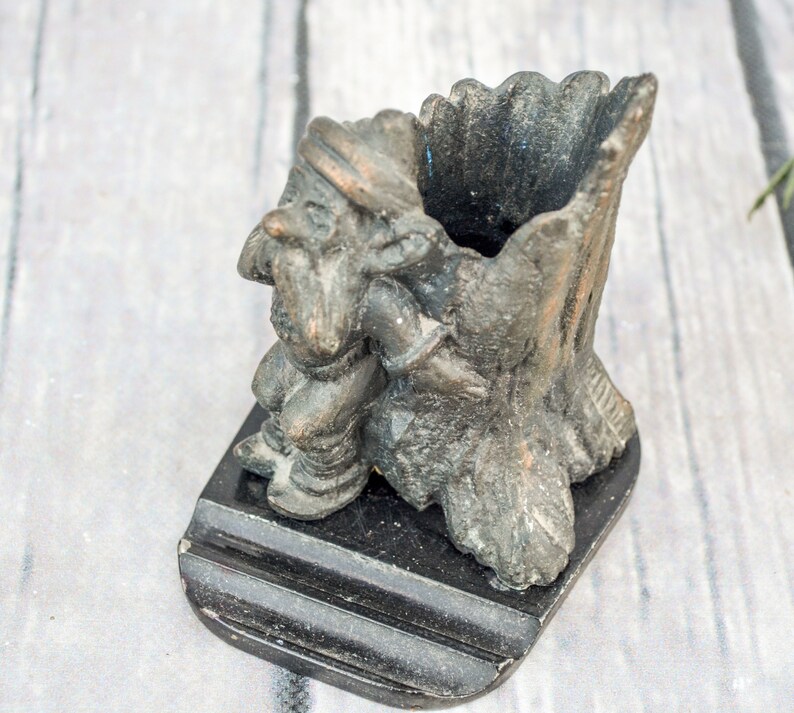 Vintage dwarf figure brass pencil desk holder gnome with tree Etsy
