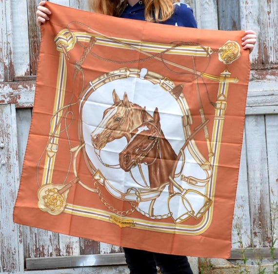 Vintage Horse Equestrian Brown Scarf Wild Rag Jean De Bahrein, Square Headscarf Neck Scarf, Cowboy Scarves, Western Fashion