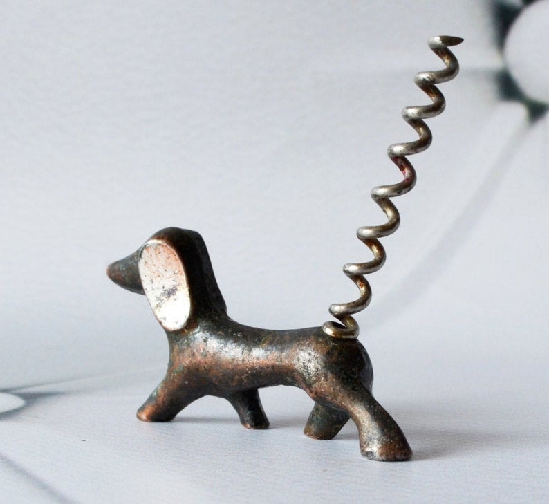 Vintage DOG Figurine Corkscrew Dachshund Wine Bottle Opener, Art Deco Bar Decor, Animal Walter Bosse, Birthday Gift for Him Men