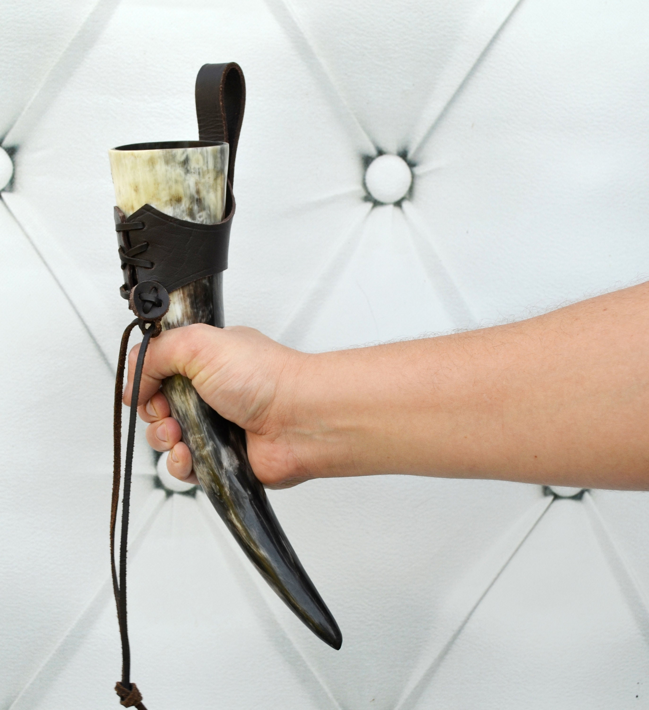 Viking mead horn with leather belt hanger celtic drinking Etsy