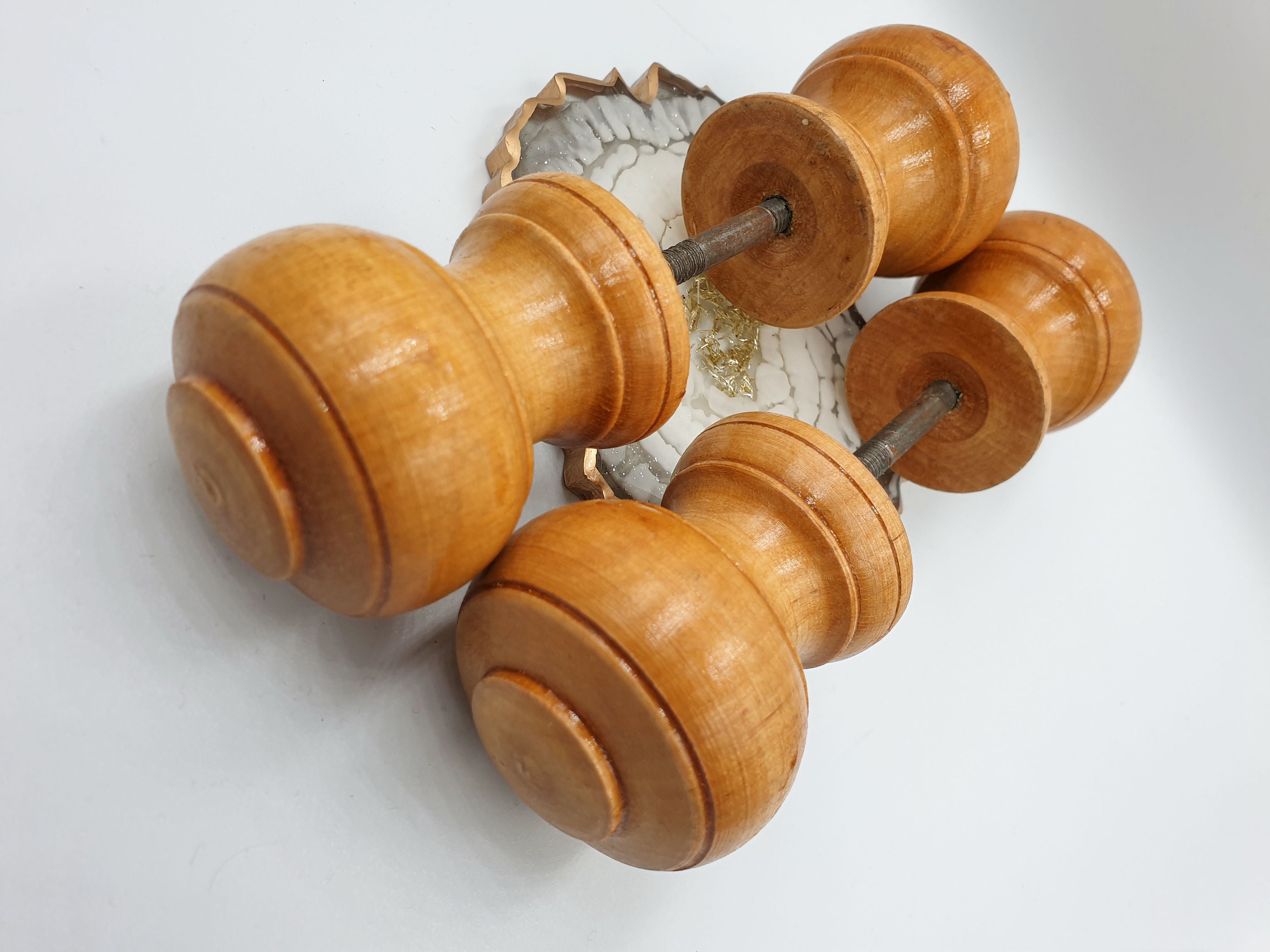 Vintage wood pair door knobs handles round drawer knobs Etsy