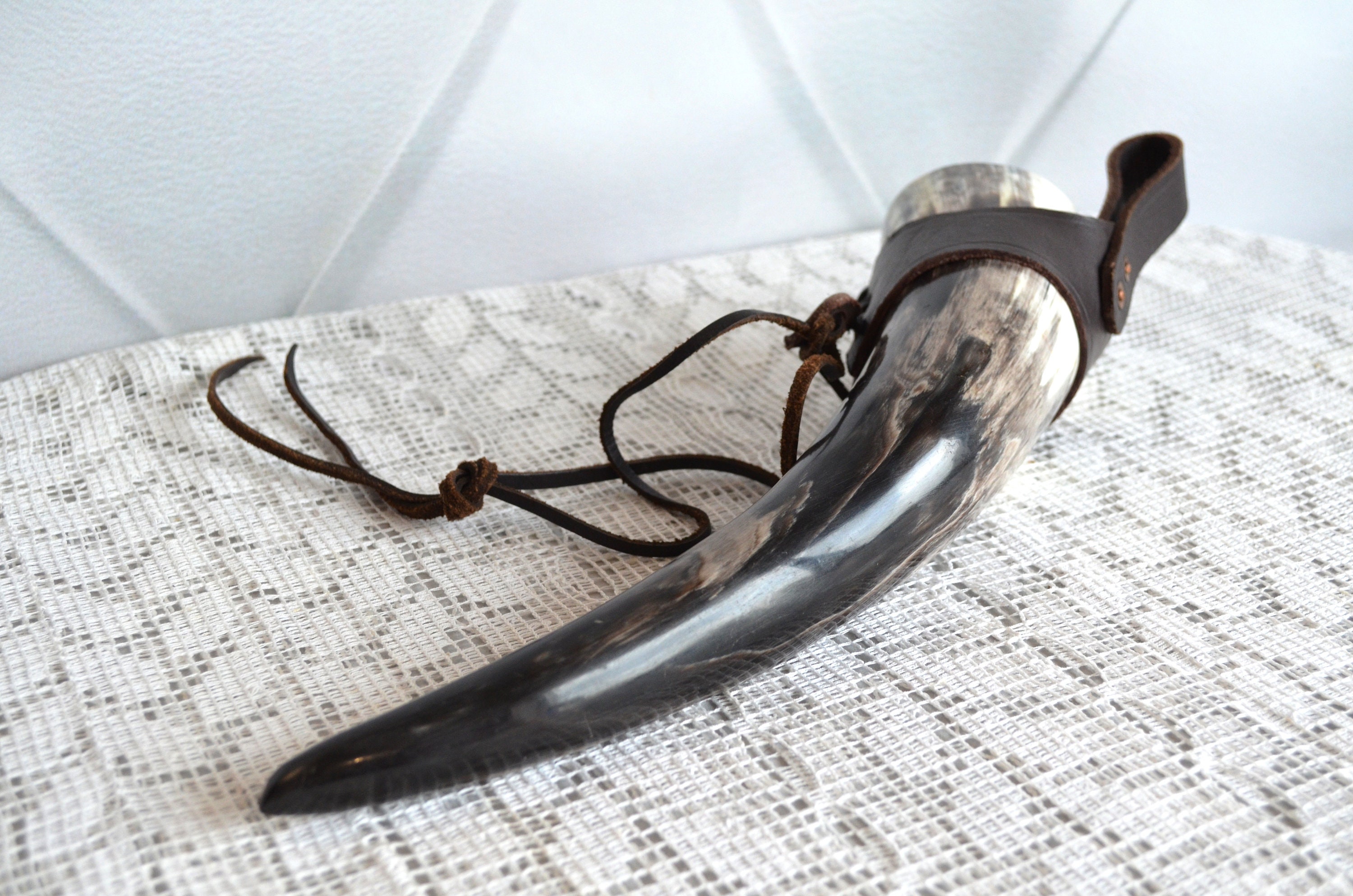 Viking mead horn with leather belt hanger celtic drinking Etsy