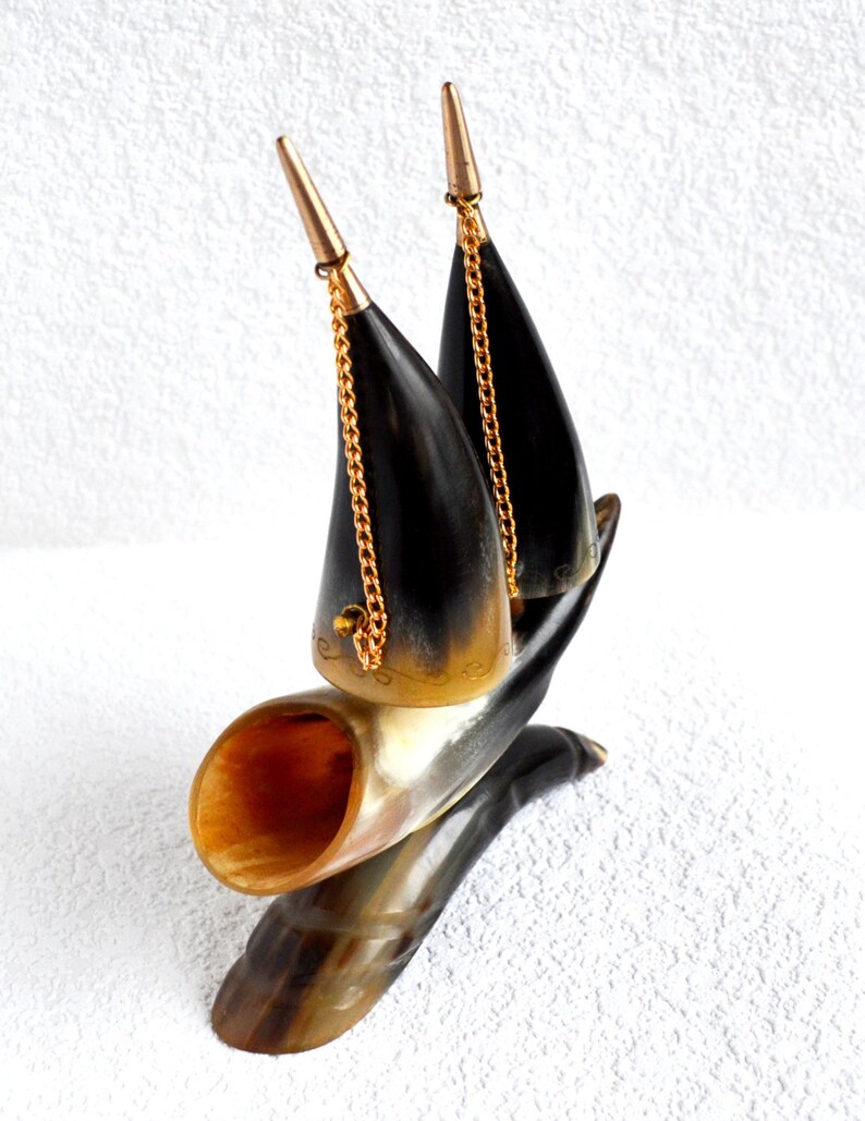 Vintage celtic mead horns with stand viking gift horn cup Etsy