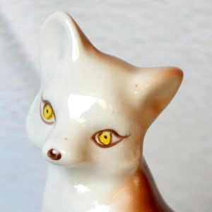 Vintage fox figurine ceramic statue spirit Woodland animal desk decor Orange fox totem cub mom, fox lover gift, porcelain sculpture