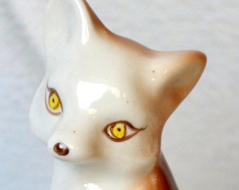Figurka lisa w stylu vintage, ceramiczna, duch leśnego zwierzęcia, dekoracja biurka, pomarańczowy totem lisa, młoda mama, prezent dla miłośnika lisa, porcelanowa rzeźba