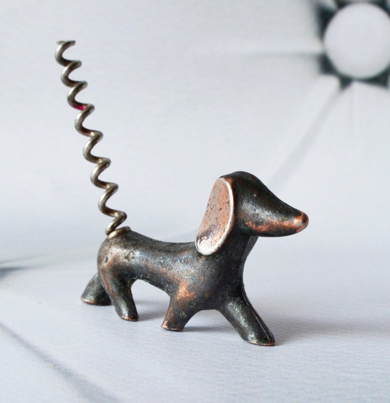 Vintage DOG Figurine Corkscrew Dachshund Wine Bottle Opener, Art Deco Bar Decor, Animal Walter Bosse, Birthday Gift for Him Men