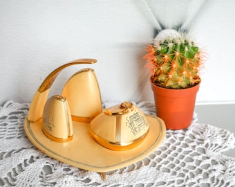 Batidores de pimienta salada Art Déco con soporte, juego de vajilla, decoración de cocina retro moderna de mediados de siglo, regalo de inauguración de la casa, Sal y Pimienta