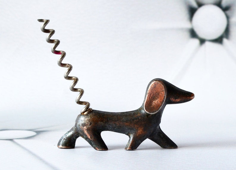 Vintage DOG Figurine Corkscrew Dachshund Wine Bottle Opener, Art Deco Bar Decor, Animal Walter Bosse, Birthday Gift for Him Men