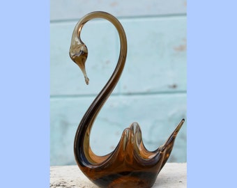Ambre Art verre cygne figurine photophore ou petit plat de bibelot, décoration de mariage oiseau en verre