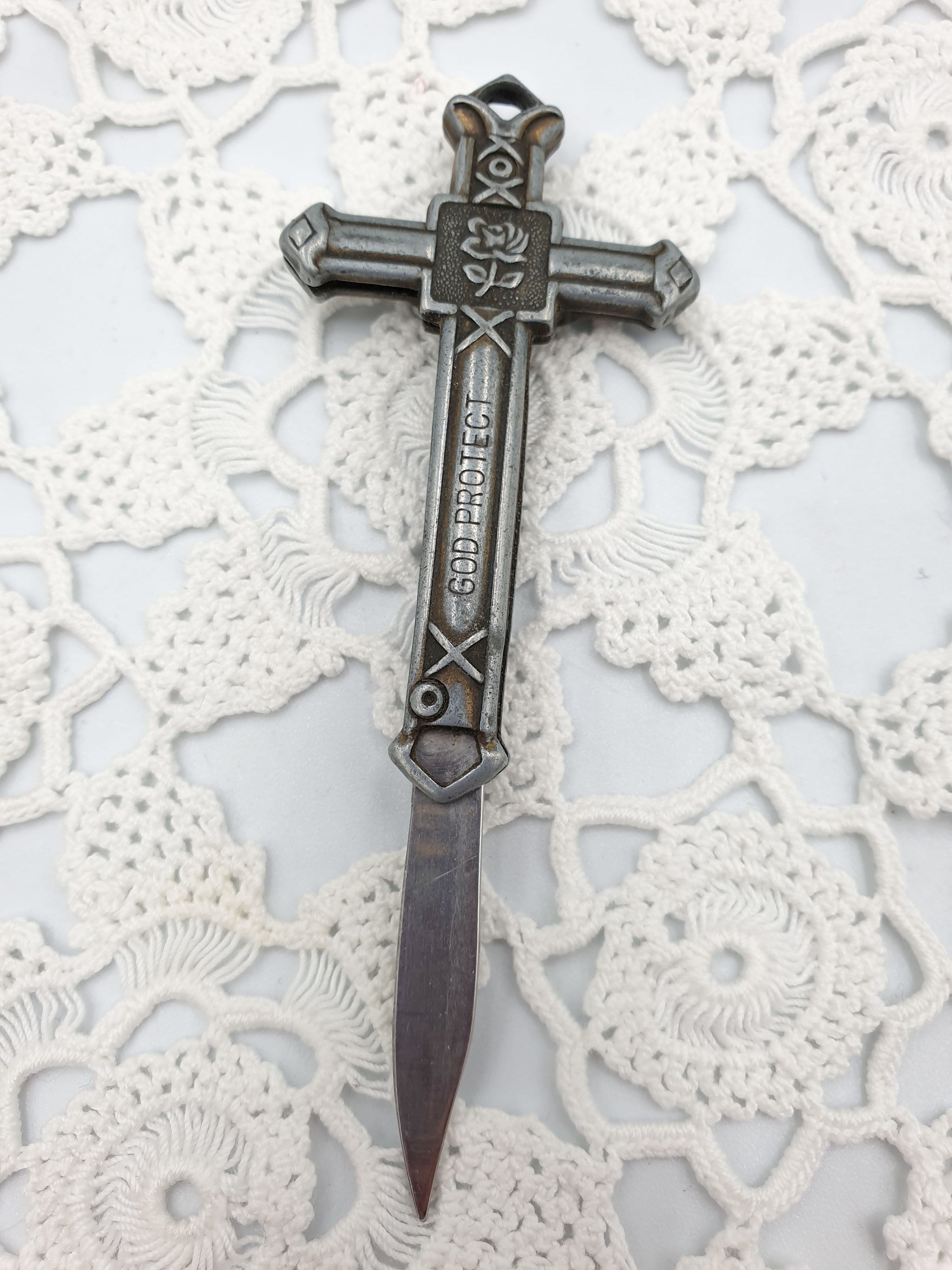 Vintage folding religious knife cross crucifix charm necklace Etsy