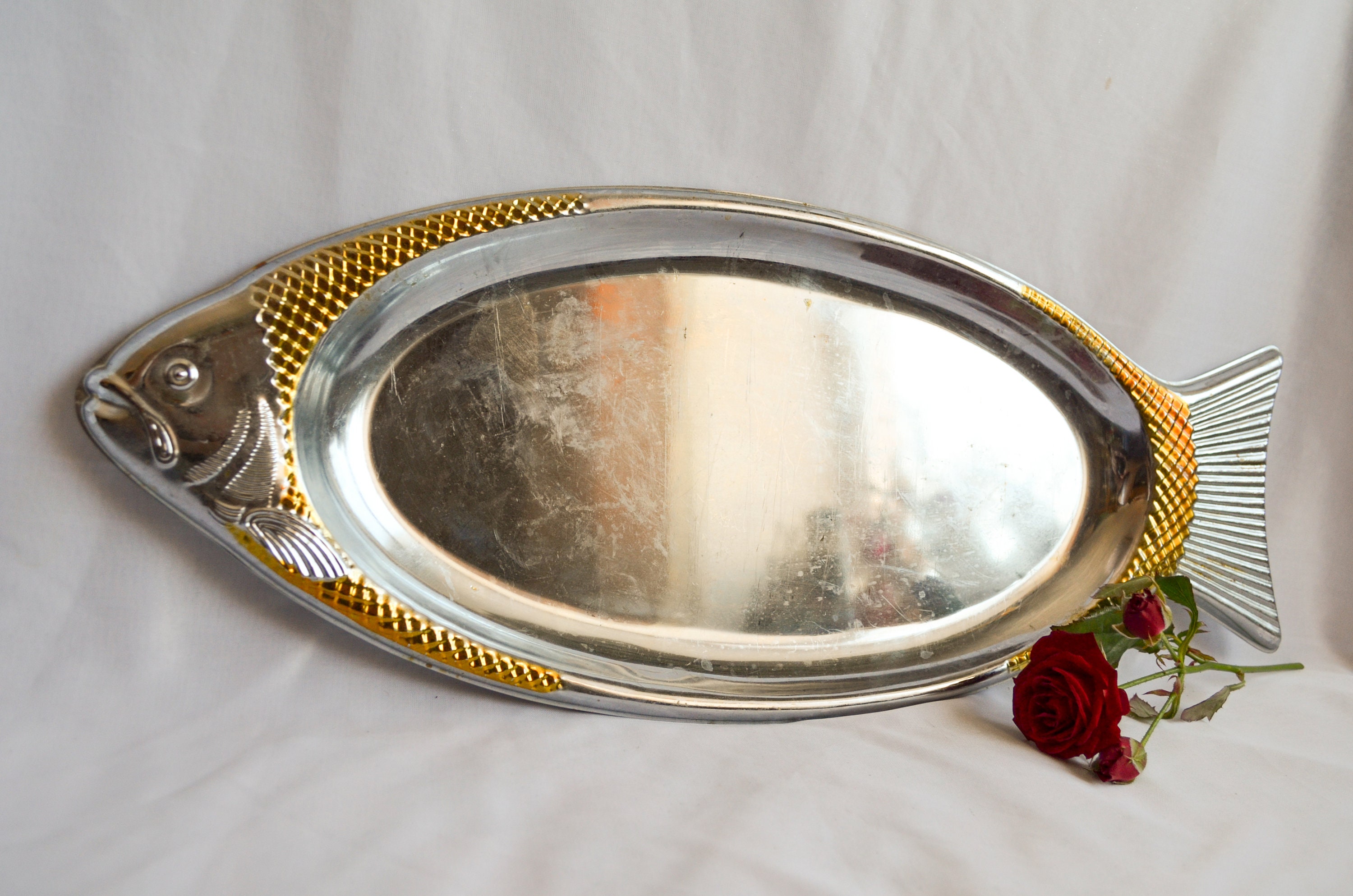 Vintage fish shaped serving plate metal silver tray dish Etsy