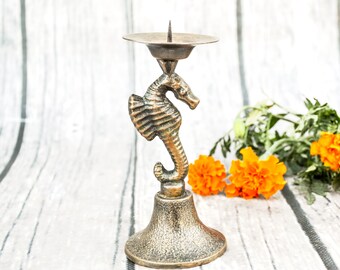 Vintage seahorse candle tea light holder, brass Candlestick sea horse gifts, ocean beach home decor sculpture