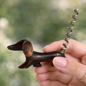 Vintage Brass Corkscrew DOG Figurine Dachshund Wine Bottle Opener, Art Deco Bar Decor, Animal Walter Bosse, Gift for Him Men