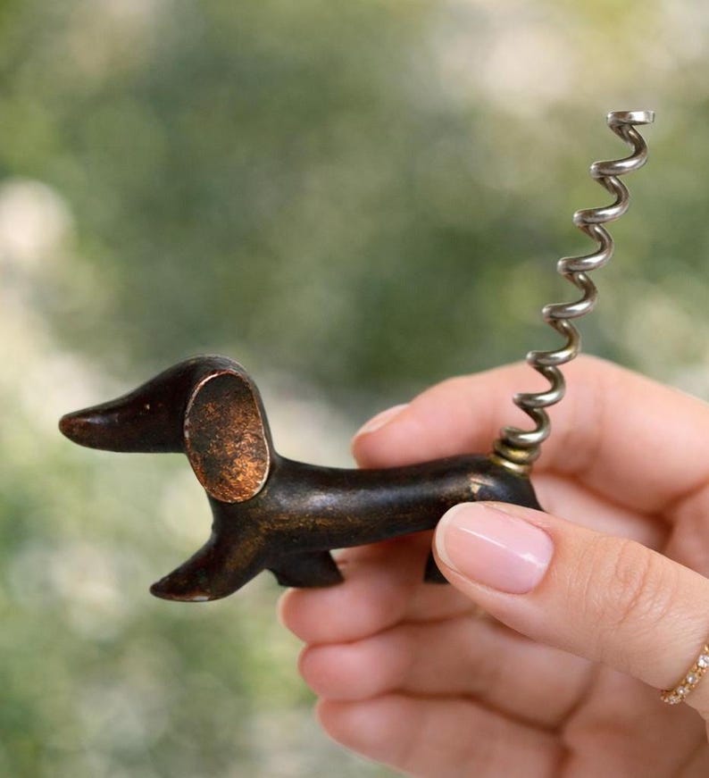 Vintage Brass Corkscrew DOG Figurine Dachshund Wine Bottle Opener, Art Deco Bar Decor, Animal Walter Bosse, Gift for Him Men
