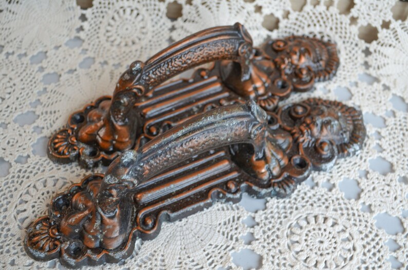 Vintage victorian drawer barn door handle bronze tone ornate Etsy