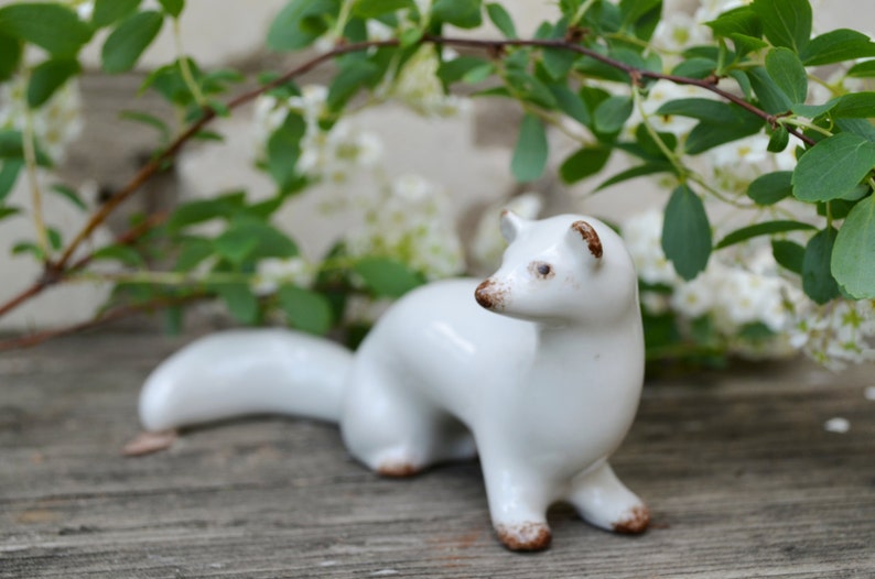 White Ceramic Porcelain ferret animal figurine Sculpture, Pan Pantalaimon His Dark Materials, Christmas Gift idea, home retro decor image 8