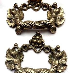 Vintage Ornate Brass Drawer Pull Handles Set of 2, Grape Vine Cabinet Handles, Antique Dresser French Furniture Hardware