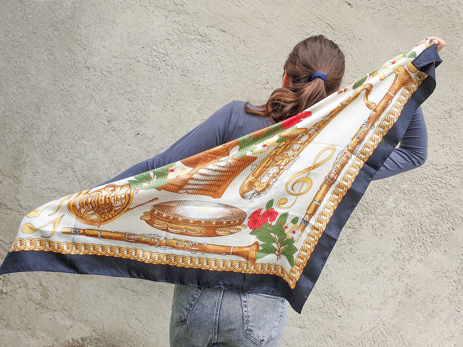 Vintage music silk scarf musical instrument gift for her Etsy