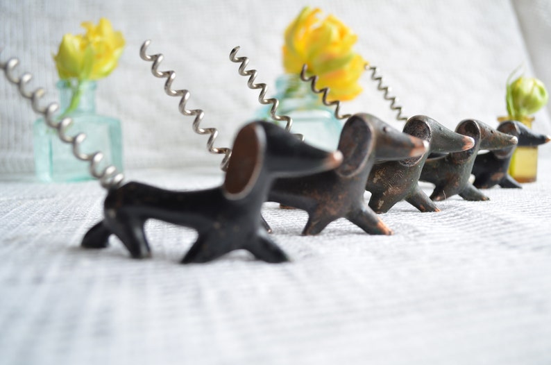 Vintage DOG Figurine Corkscrew Dachshund Wine Bottle Opener, Art Deco Bar Decor, Animal Walter Bosse, Birthday Gift for Him Men