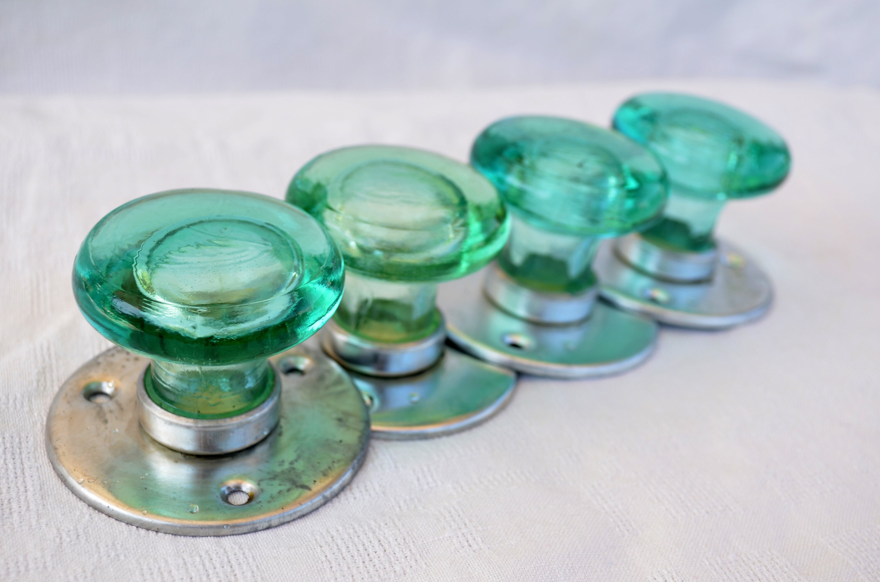 Vintage green Glass Door Knobs Set of 2 door handle pair Etsy