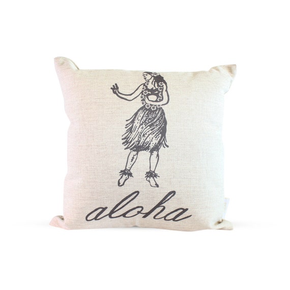 18x18in Hula Girl With Aloha Script Burlap Style Linen Pillow | Etsy