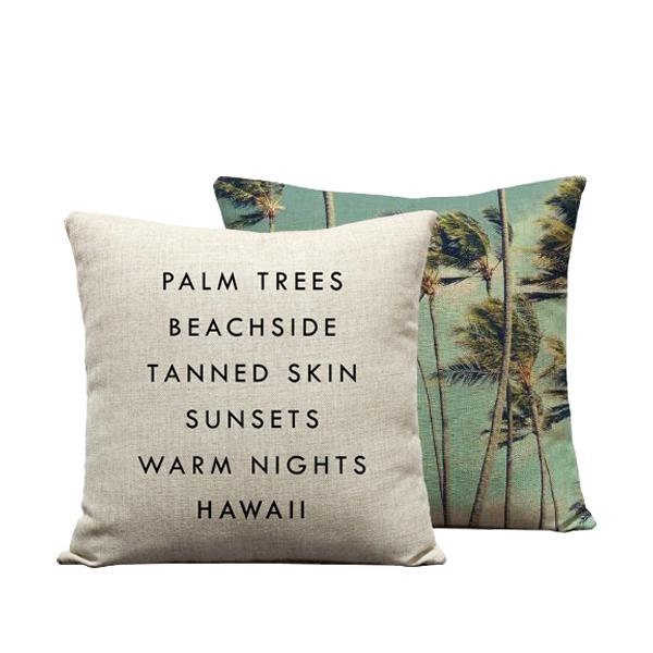 18x18in Warm Nights HI with Palms Pillow