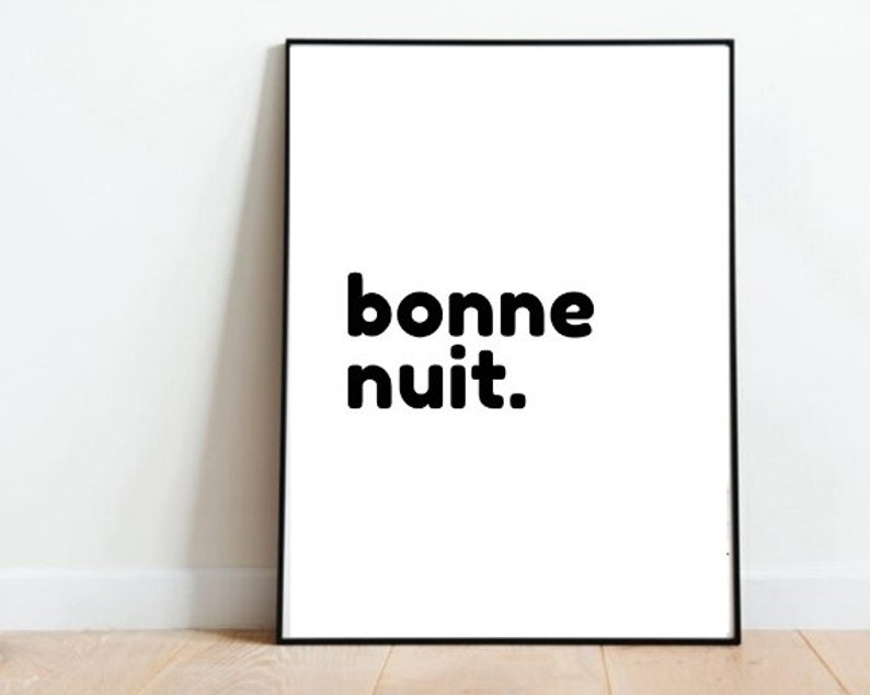 Bonne Nuit, Printable Poster, Bold, Decor, Wall Decor, Black and White ...