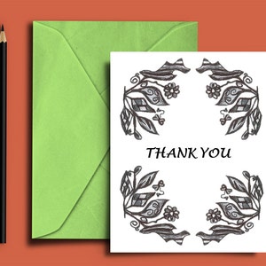 THANK YOU CARD, retro, vintage, Printable Card, Black and White,Thank You Card, Note card, Instant Download, Party, Wedding