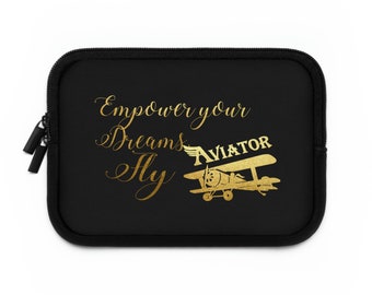 Laptop Sleeve Empower Your Dreams with Aviation Pilot Aircraft Design - Black