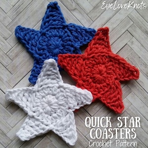 Quick Star Coaster Crochet Pattern, Seeing Stars Coasters, Patriotic Crochet Pattern, 4th of July Crochet Pattern, 4th of July Home Decor