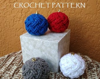 CROCHET PATTERN - Celtic Weave Bauble Ornaments, Crochet Christmas Ornaments, Crochet Bauble Ornaments, Crochet Celtic Weave Stitch