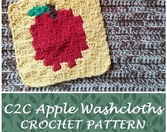 CROCHET PATTERN - C2C Apple Washcloths, C2C Washcloth Pattern, C2C Apple Pattern, C2C Fall Pattern, Fall Crochet Pattern, DIY Fall Home