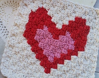 Valentines Crochet Pattern, C2C Two Enamored Hearts Washcloth, C2C Heart Pattern, Valentines Washcloth Pattern, Valentines Dishcloth Pattern