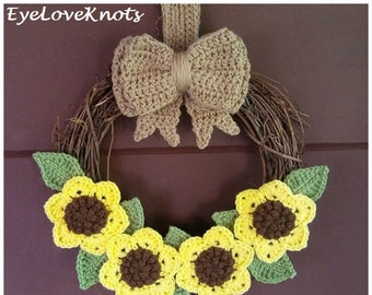 Fall Crochet Pattern, Sunflower Wreath, DIY Sunflower Wreath, Sunflower Wreath Crochet Pattern, DIY Crochet Wreath, Fall Sunflower Wreath