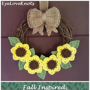 Fall Crochet Pattern, Sunflower Wreath, DIY Sunflower Wreath, Sunflower Wreath Crochet Pattern, DIY Crochet Wreath, Fall Sunflower Wreath