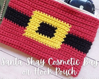 Easy Single Crochet Santa Bag Crochet Pattern, Santa Shay Cosmetic Bag or Hook Pouch Crochet Pattern, Christmas Crochet Pattern