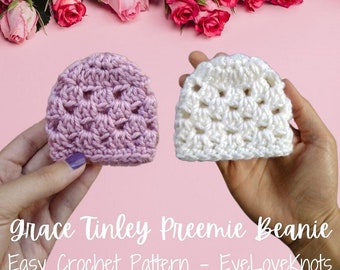 Easy Granny Stitch Preemie Baby Beanie Crochet Pattern, Crochet Beanie Pattern, Grace Tinley Preemie Beanie Crochet Pattern, Crochet Preemie