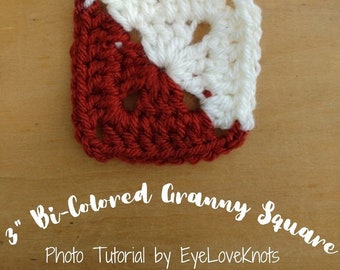 3 Inch Solid Granny Square Crochet Pattern, Solid Granny Square Photo Tutorial, Crochet Two Color Square, How to Crochet a Granny Square