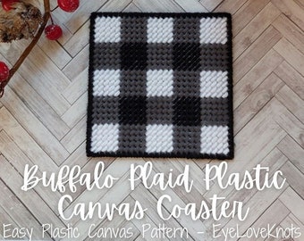 Coaster Plastic Canvas Pattern, Buffalo Plaid Coaster, Plaid Dining Room Decor, Needlepoint Coaster Pattern, Plastic Canvas Decor