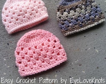 Baby Beanie Crochet Pattern, Baby Hat Crochet Pattern, Grace Tinley Baby Beanie, Granny Square Baby Beanie, Spring Crochet Pattern