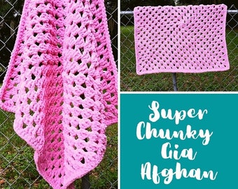 Easy Blanket Crochet Pattern, Granny Square Blanket Crochet Pattern, Super Chunky Gia Afghan, Super Chunky Crochet Pattern, Easy Crochet Pat