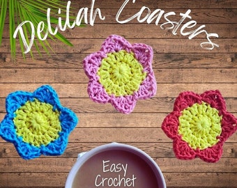 Easy Flower Coaster Crochet Pattern, Easy Floral Coaster Crochet Pattern, Spring Crochet Pattern, Delilah Coasters Patter, Spring Home Decor