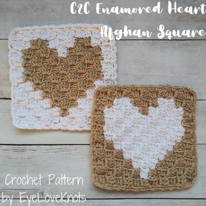 C2C Crochet Heart Square Pattern, 8 crochet square pattern, valentine crochet blanket pattern, crocheted afghan pattern with hearts image 1