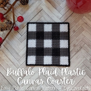 Coaster Plastic Canvas Pattern, Buffalo Plaid Coaster, Plaid Dining Room Decor, Needlepoint Coaster Pattern, Plastic Canvas Decor image 1